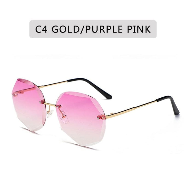 Vintage Round Sunglasses Fashion Rimless Glasses For Women UV400 Shades BENNYS 