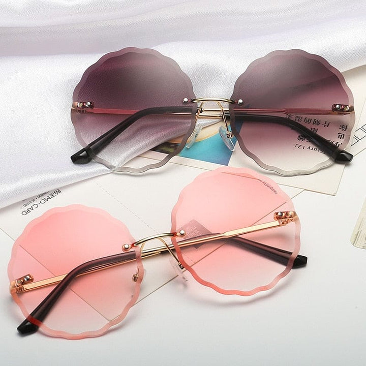 Vintage Round Sunglasses Fashion Rimless Glasses For Women UV400 Shades BENNYS 