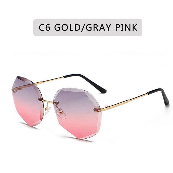 Vintage Round Sunglasses Fashion Rimless Glasses For Women UV400 Shades BENNYS 