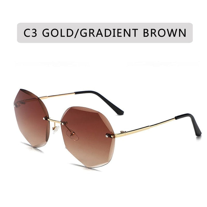 Vintage Round Sunglasses Fashion Rimless Glasses For Women UV400 Shades BENNYS 