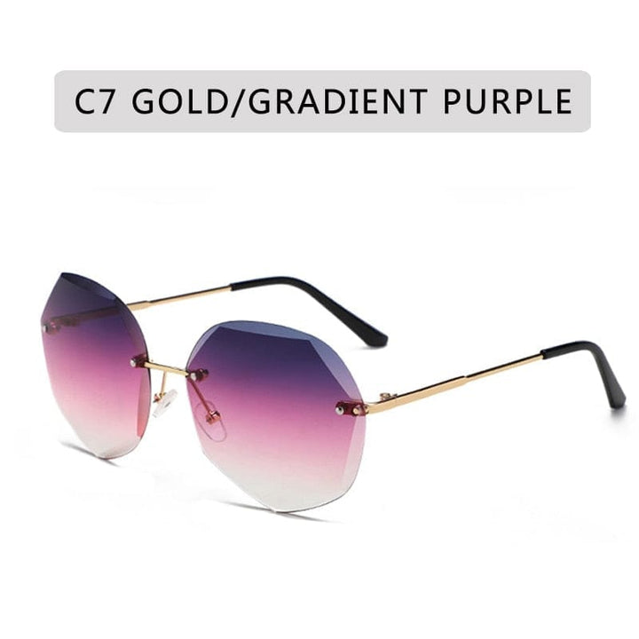 Vintage Round Sunglasses Fashion Rimless Glasses For Women UV400 Shades BENNYS 