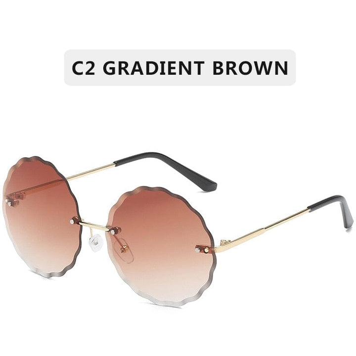 Vintage Round Sunglasses Fashion Rimless Glasses For Women UV400 Shades BENNYS 
