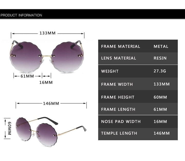 Vintage Round Sunglasses Fashion Rimless Glasses For Women UV400 Shades BENNYS 
