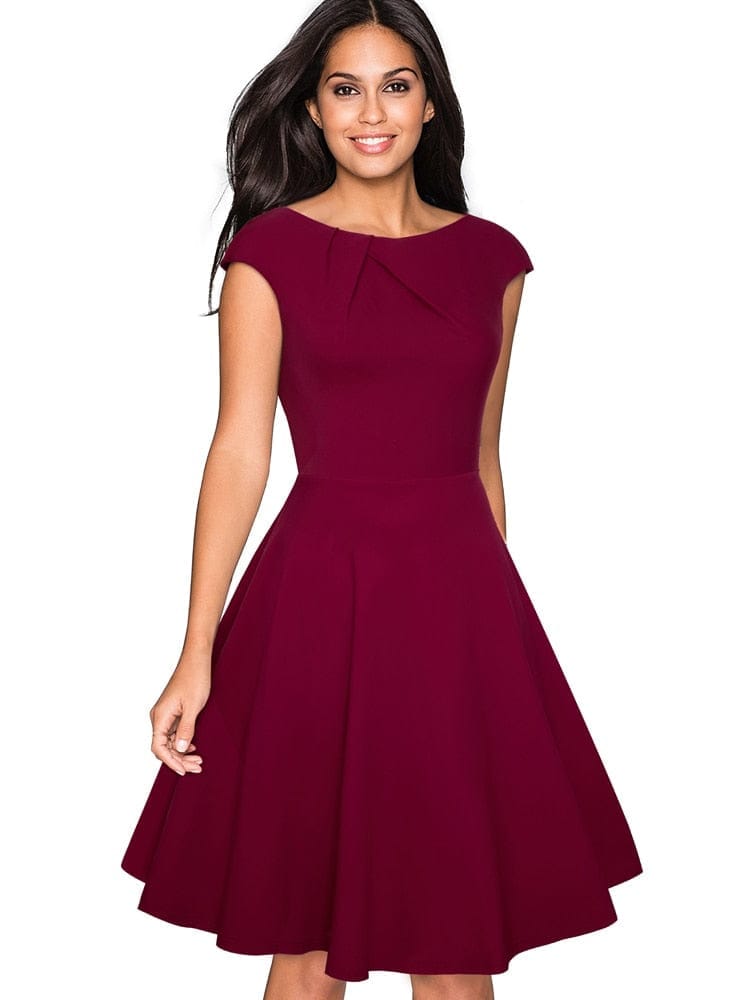 Vintage Solid Color Elegant Dresses with Cap Sleeve BENNYS 