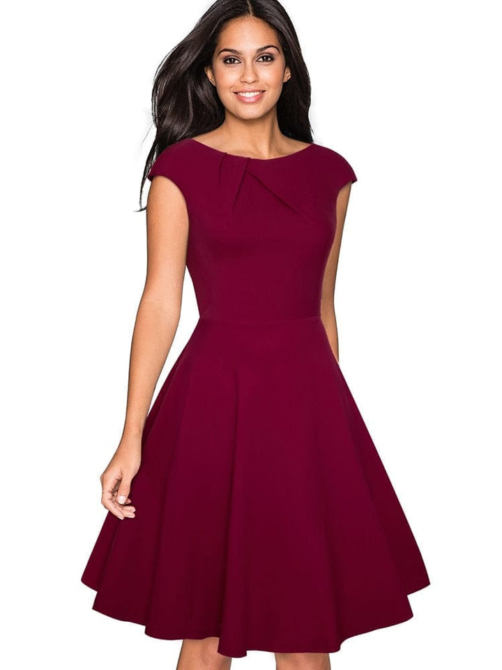 Vintage Solid Color Elegant Dresses with Cap Sleeve BENNYS 