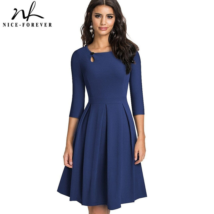 Vintage Solid Color Party A-Line Women's Flared Swing Dress BENNYS 