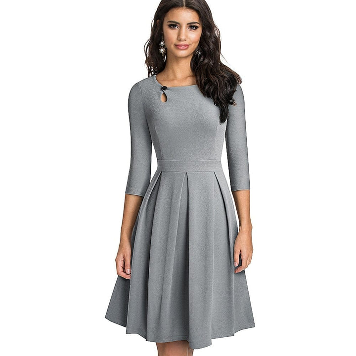 Vintage Solid Color Party A-Line Women's Flared Swing Dress BENNYS 