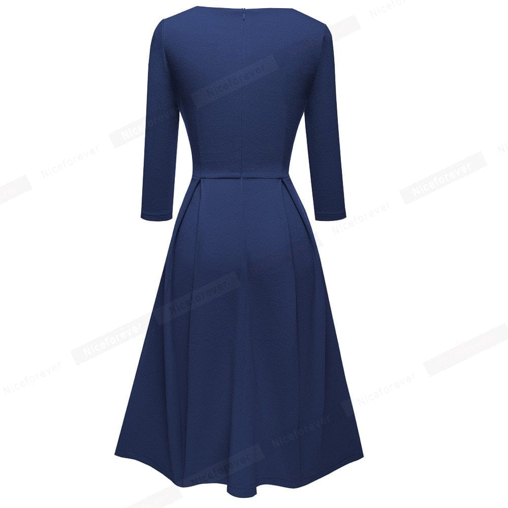 Vintage Solid Color Party A-Line Women's Flared Swing Dress BENNYS 