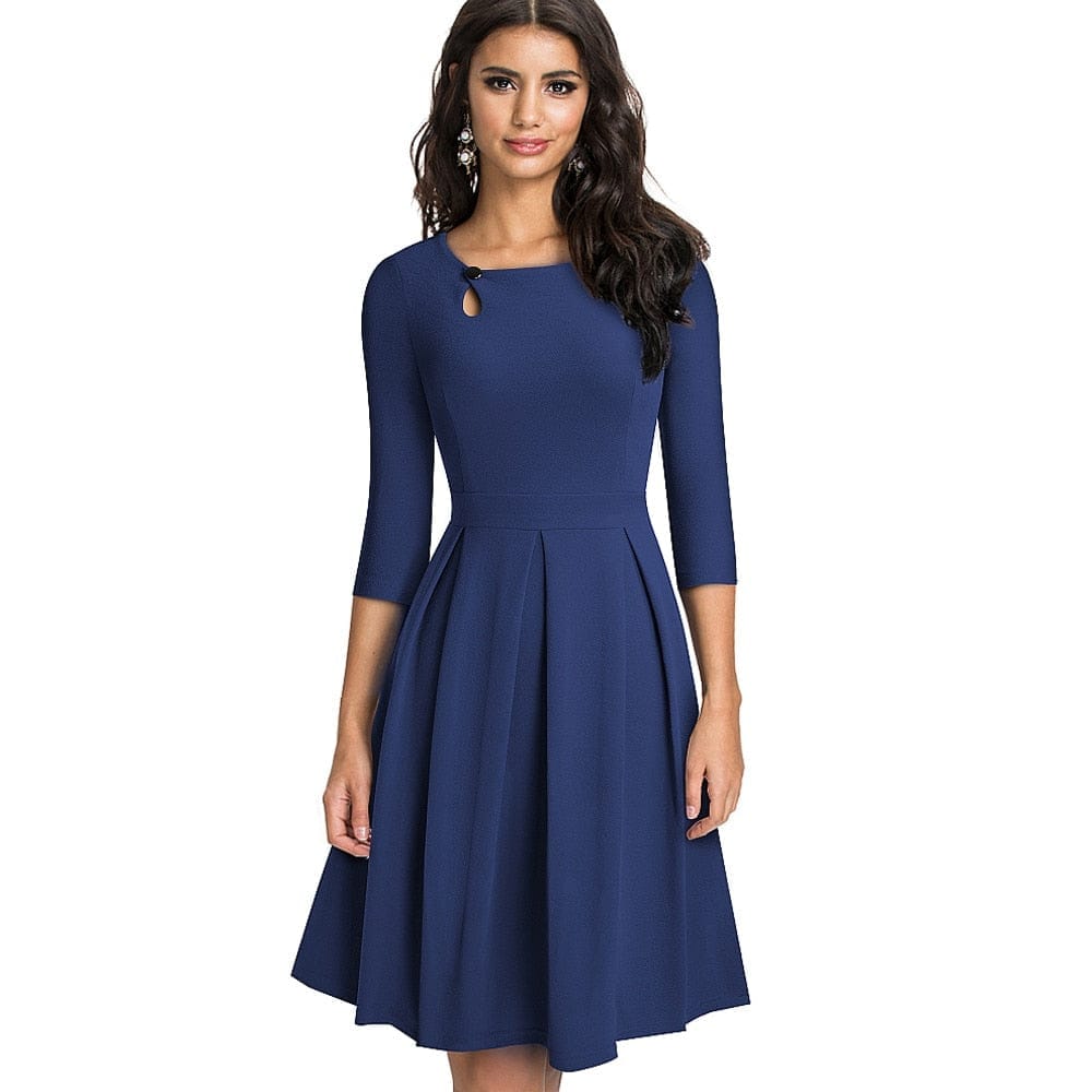 Vintage Solid Color Party A-Line Women's Flared Swing Dress BENNYS 