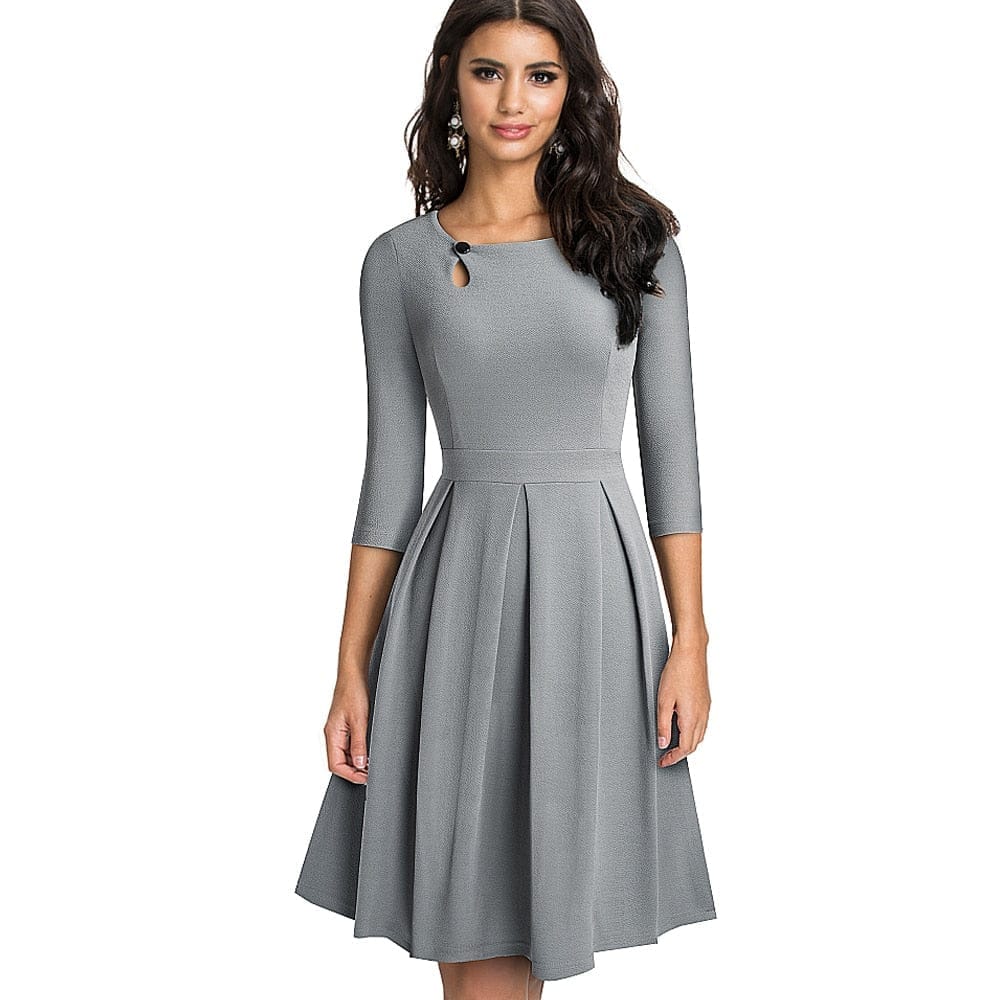 Vintage Solid Color Party A-Line Women's Flared Swing Dress BENNYS 