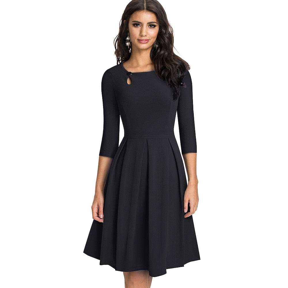 Vintage Solid Color Party A-Line Women's Flared Swing Dress BENNYS 