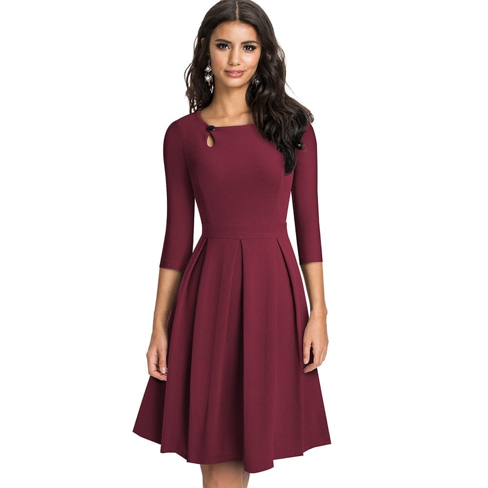 Vintage Solid Color Party A-Line Women's Flared Swing Dress BENNYS 