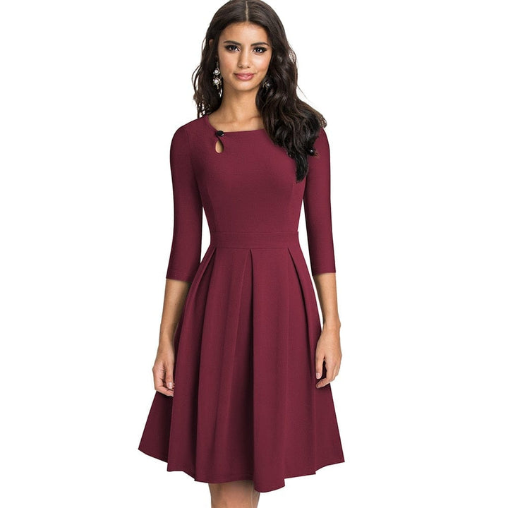 Vintage Solid Color Party A-Line Women's Flared Swing Dress BENNYS 