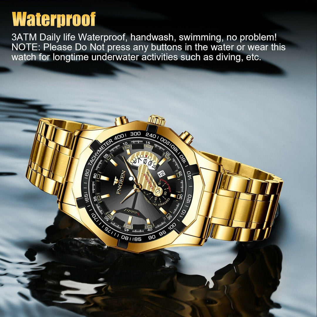 Waterproof Gold Men's Watch Classic Stainless Steel Quartz Wristwatch For MEN BENNYS 