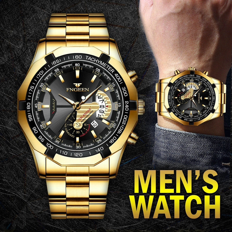 Waterproof Gold Men's Watch Classic Stainless Steel Quartz Wristwatch For MEN BENNYS 