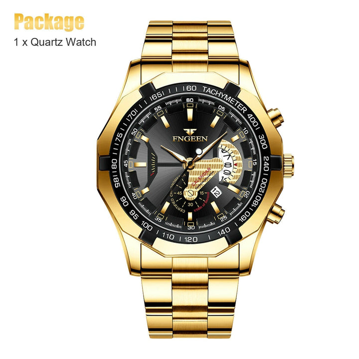 Waterproof Gold Men's Watch Classic Stainless Steel Quartz Wristwatch For MEN BENNYS 