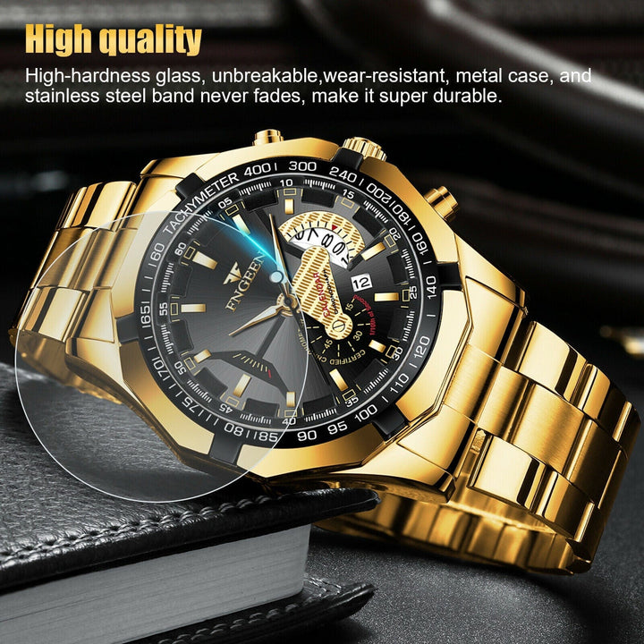 Waterproof Gold Men's Watch Classic Stainless Steel Quartz Wristwatch For MEN BENNYS 