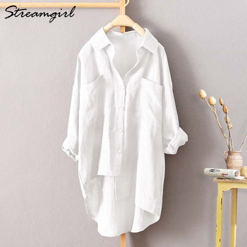 White Linen Shirt Women Long Sleeve Work Wear White Shirt Linen Blouse BENNYS 