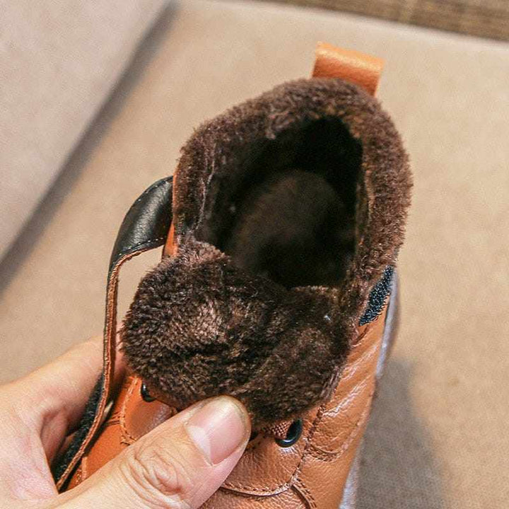 Winter Boots For Boys/Kids Genuine Leather Shoes Plush Warm Snow Boots BENNYS 