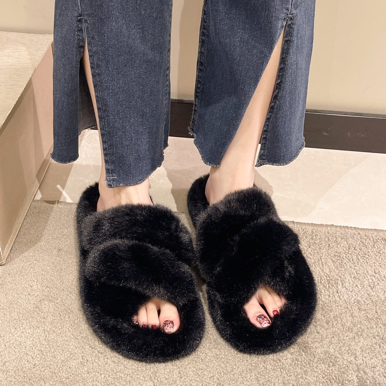 WOMENS LADIES FAUX FUR LINED SLIP ON COMFY WARM WINTER SLIPPERS MULES SHOES  SIZE | eBay
