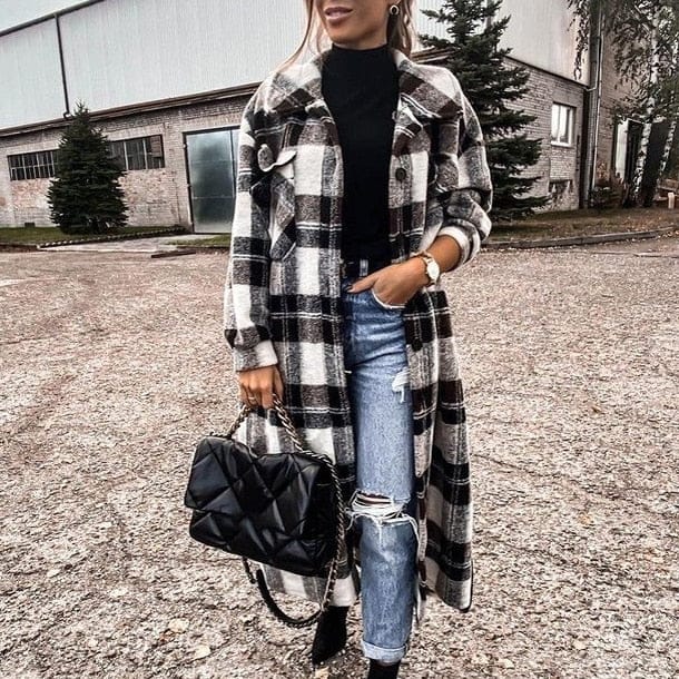 Winter Long Sleeve Red Plaid Jacket For Women BENNYS 
