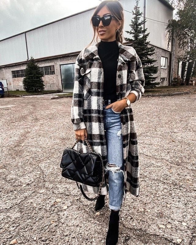 Plaid sales coat long