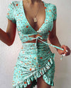 Women 2022 Summer Ruffles Cut Leopard Print Dress BENNYS 