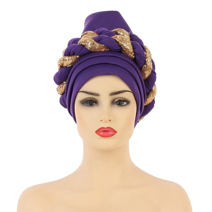 Women Braid Turbans Latest African Head-tie Ladies Sequin Head Wraps BENNYS 