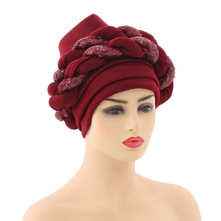 Women Braid Turbans Latest African Head-tie Ladies Sequin Head Wraps BENNYS 