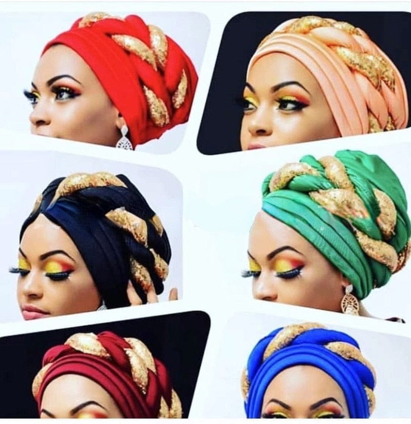 Women Braid Turbans Latest African Head-tie Ladies Sequin Head Wraps BENNYS 