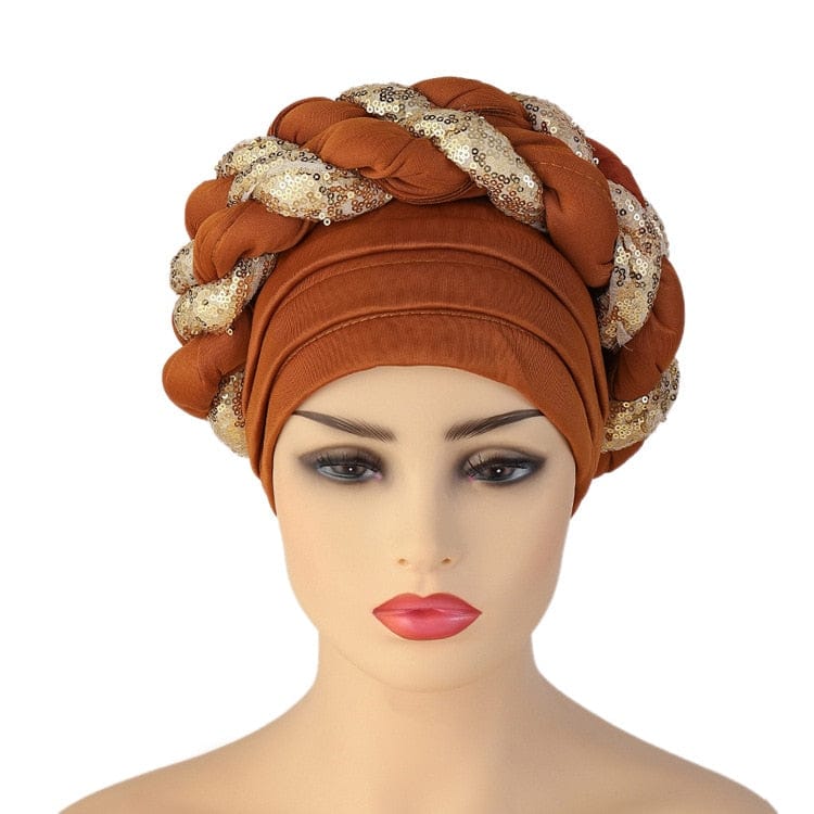 Women Braid Turbans Latest African Head-tie Ladies Sequin Head Wraps BENNYS 