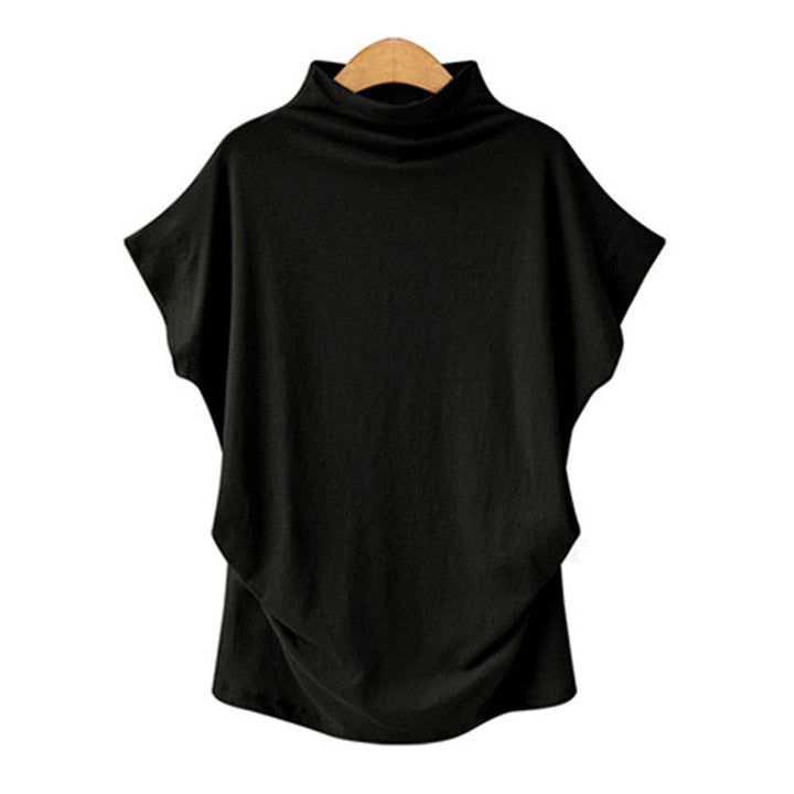 Women Casual Turtleneck Short Sleeve Cotton Solid Casual Top BENNYS 