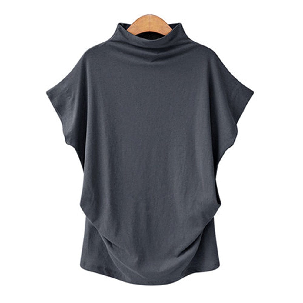 Women Casual Turtleneck Short Sleeve Cotton Solid Casual Top BENNYS 