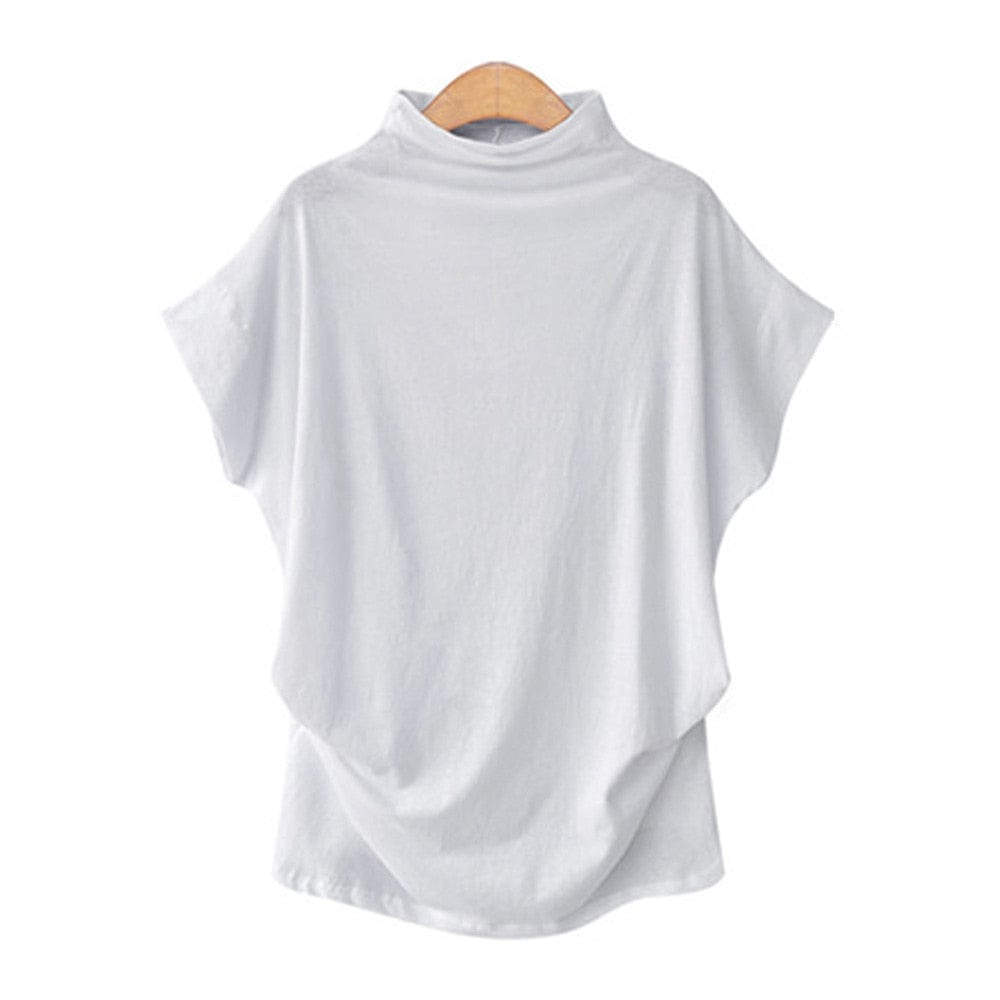 Women Casual Turtleneck Short Sleeve Cotton Solid Casual Top BENNYS 