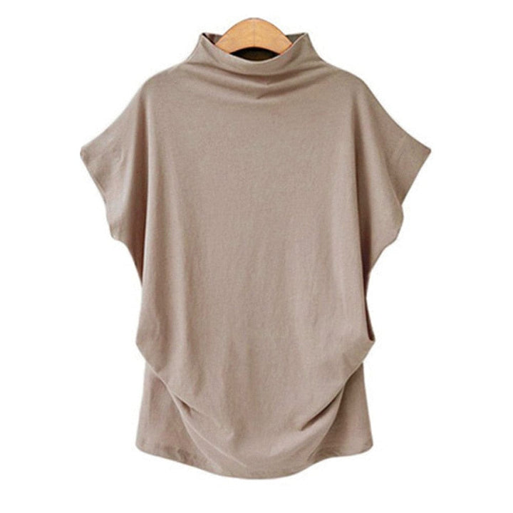 Women Casual Turtleneck Short Sleeve Cotton Solid Casual Top BENNYS 