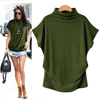 Women Casual Turtleneck Short Sleeve Cotton Solid Casual Top BENNYS 