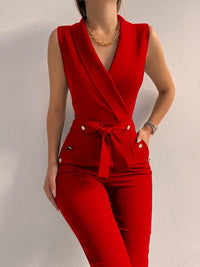 Women Casual V Neck Jumpsuits Button Lace Up Sleeveless Jumpsuit BENNYS 