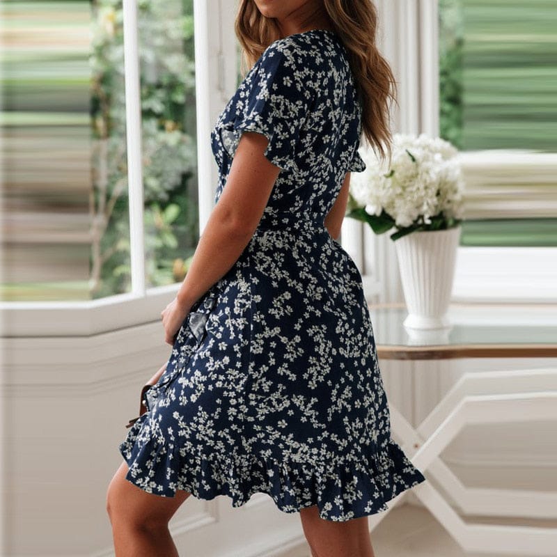 Women Dresses Summer 2020 Sexy V Neck Floral Print Boho Dress BENNYS 