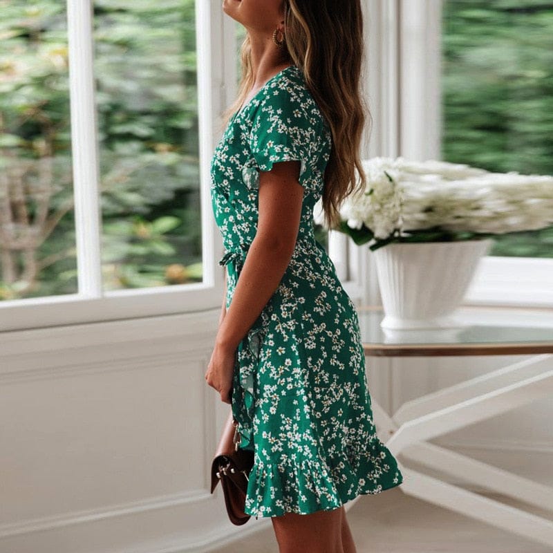 Women Dresses Summer 2020 Sexy V Neck Floral Print Boho Dress BENNYS 