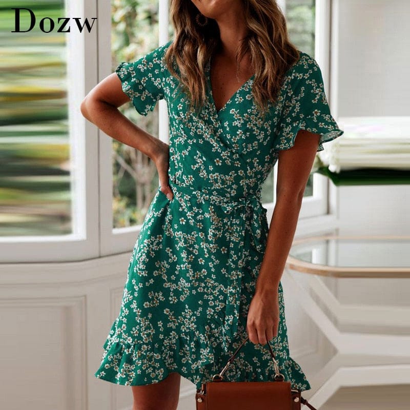 Women Dresses Summer 2020 Sexy V Neck Floral Print Boho Dress BENNYS 