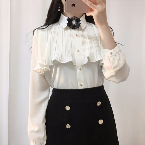 Women Elegant Chiffon Ruffled Long sleeve Shirt BENNYS 