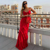 Women Elegant Deep V Neck Maxi Dress Sexy Ruffles Backless Party Club Dresses BENNYS 