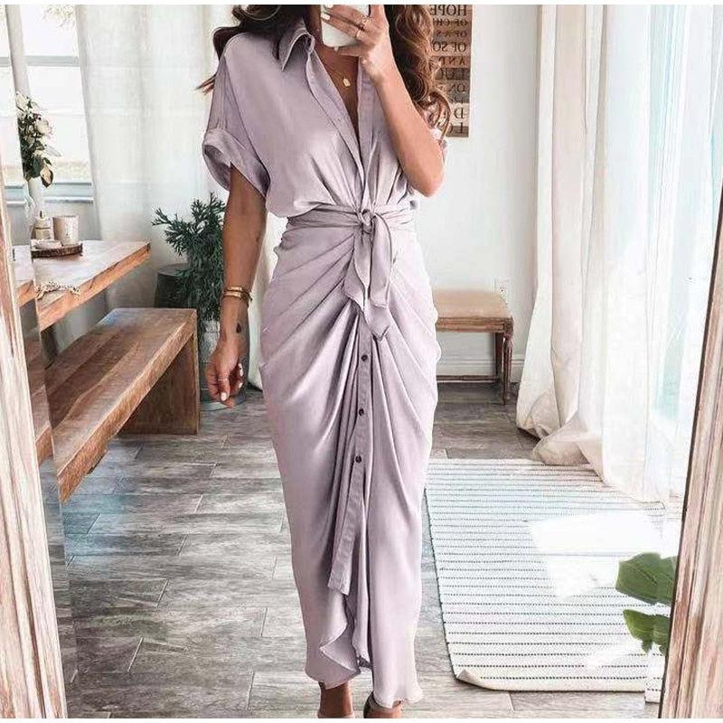 Women Elegant Shirt Dress Summer Fashion Printed Button Long Dresses BENNYS 