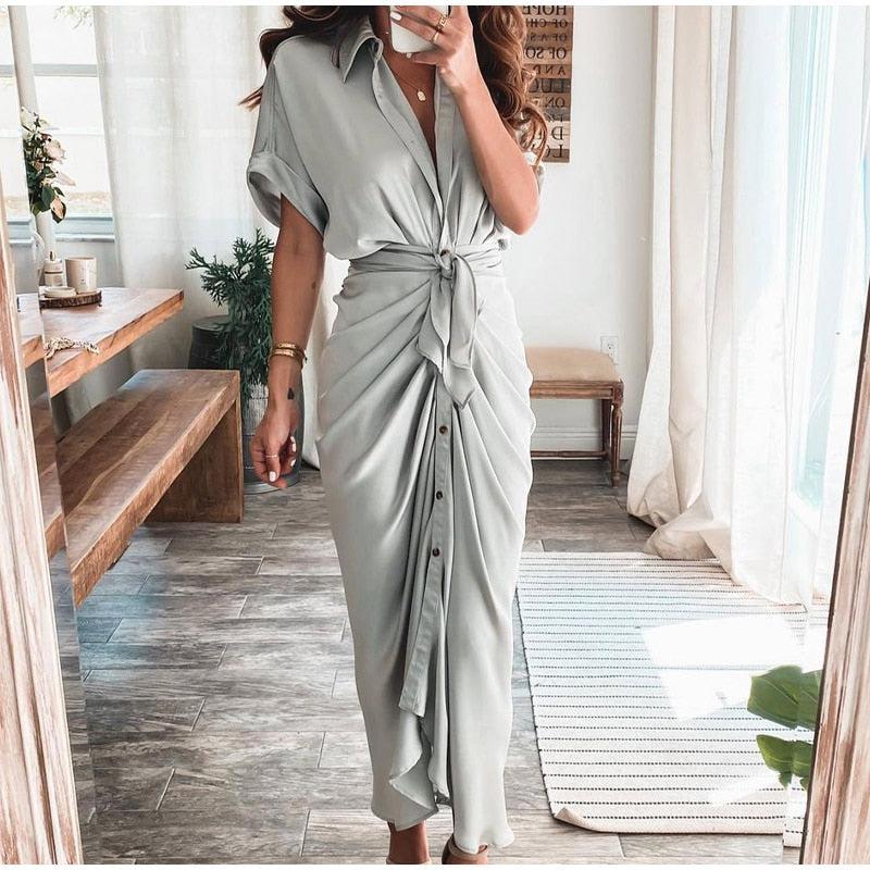 Women Elegant Shirt Dress Summer Fashion Printed Button Long Dresses BENNYS 