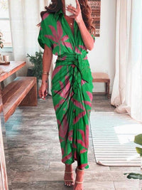 Women Elegant Shirt Dress Summer Fashion Printed Button Long Dresses BENNYS 