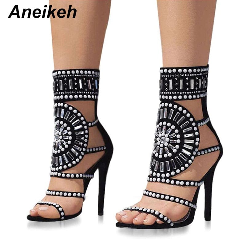 Women Fashion Open Toe Rhinestone Design High Heel Sandals BENNYS 
