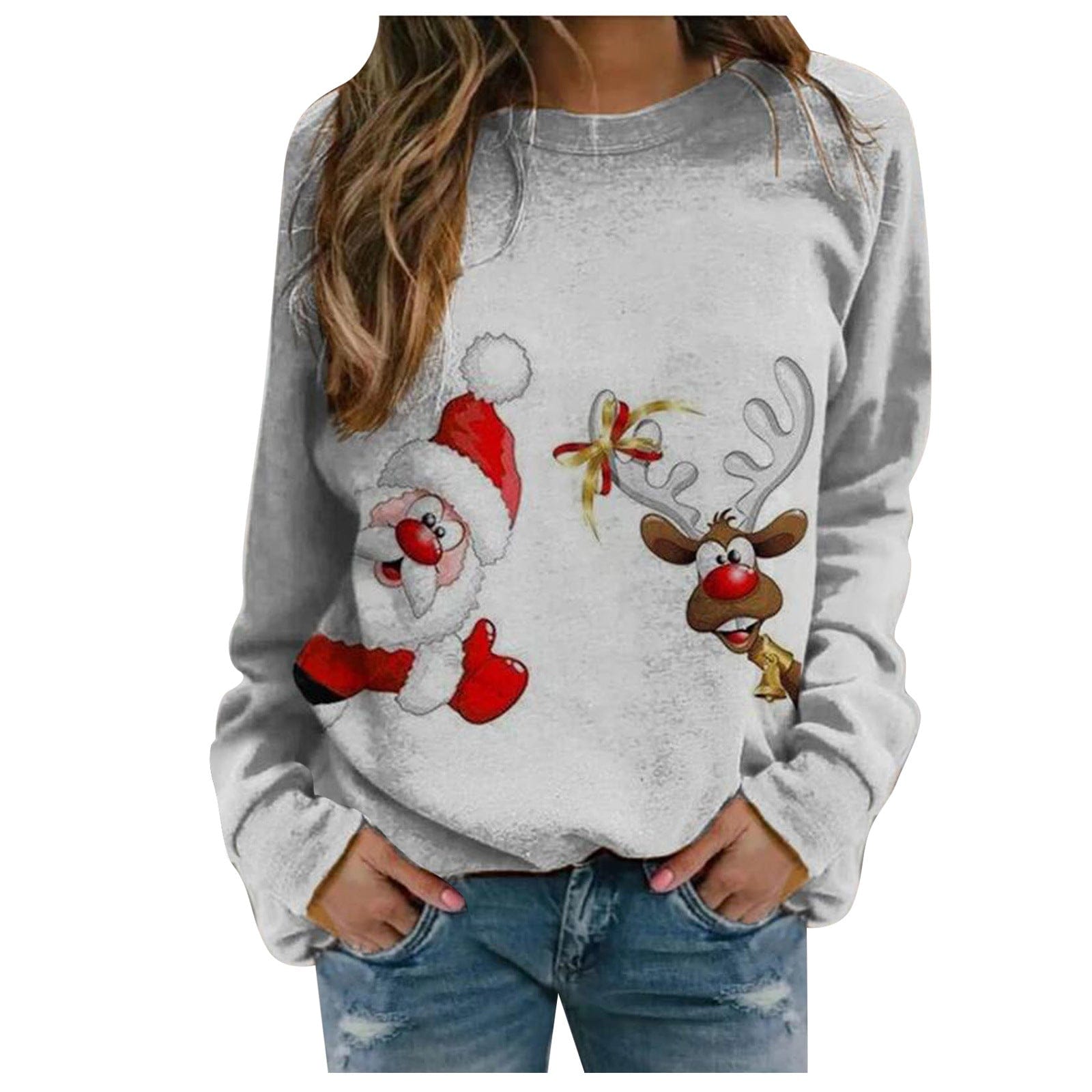 Women Loose Christmas Print Fleece Sweater BENNYS 