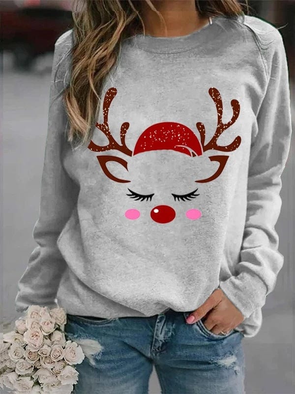 Women Loose Christmas Print Fleece Sweater BENNYS 