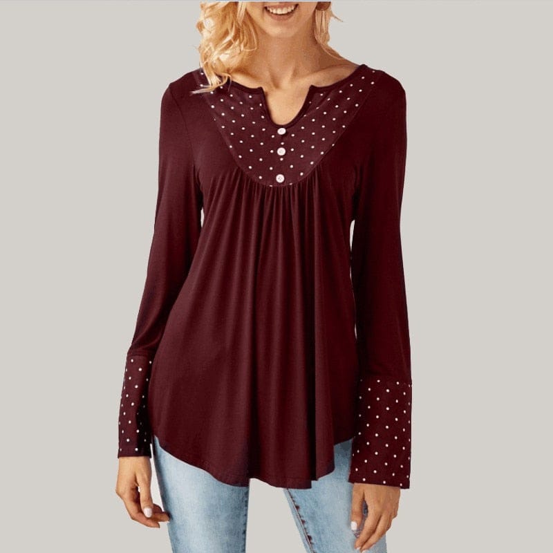 Women Loose Ruffled Hem Blouse Fall Casual Draped Tops BENNYS 