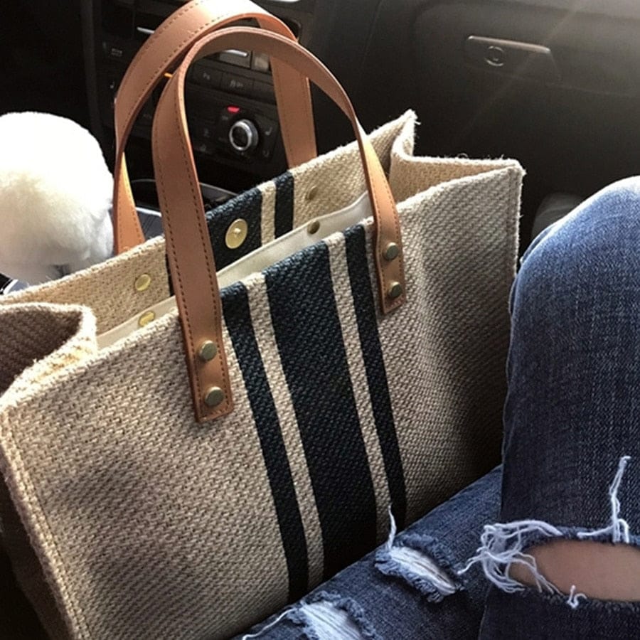 Women New Luxury Handbags Vintage Striped Tote Bag BENNYS 
